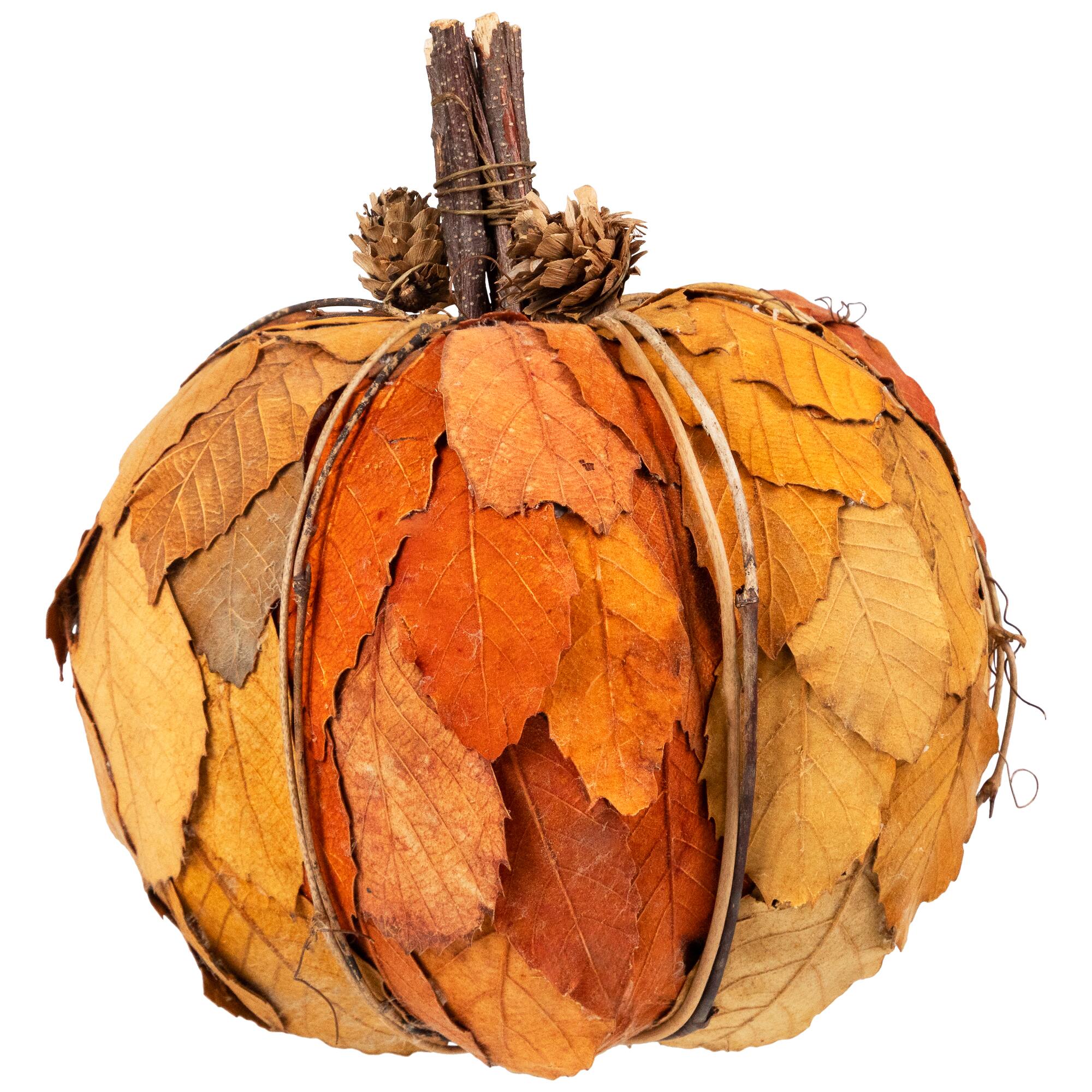 7.5" Orange & Brown Fall Harvest Tabletop Pumpkin